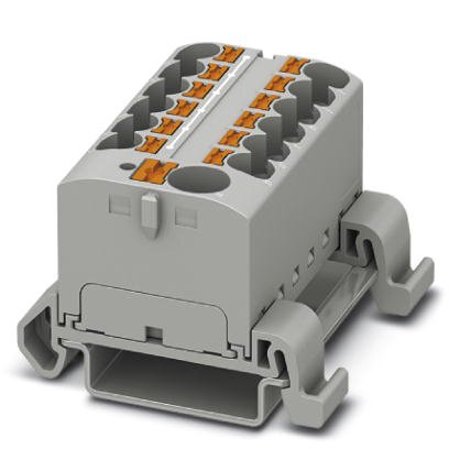 Phoenix Contact Finger-Safe Power Distribution Block; PTFIX10/12X4-NS35A GY; 57A; 13-Pole; Push-In Terminals; 1/1 Line/Load Terminal Openings; DIN Rail - Lengthwise Mount